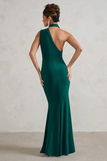 Capucine Bottle Green One Shoulder Draped Maxi Dress